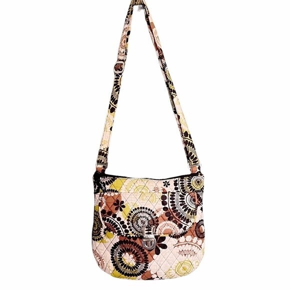 Vera Bradley Bag Cocoa Moss Saddle Hipster Quilted Shoulder Bag Retro Boho Purse - Picture 1 of 10
